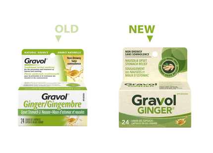 Gravol - Ginger Non-Drowsy Upset Stomach & Nausea Liquid Gel Capsules | 24 Capsules