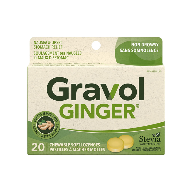 Gravol - Ginger Non-Drowsy Chewable Ginger Lozenges | 20 Soft Lozenges