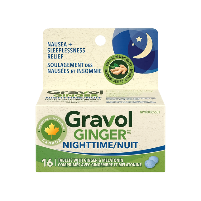 Gravol - Gingembre Nuit avec Mélatonine | 16 Comprimés