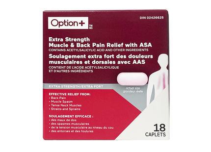 Option+ Extra Strength Muscle & Back Pain Relief With ASA | 18 Caplets