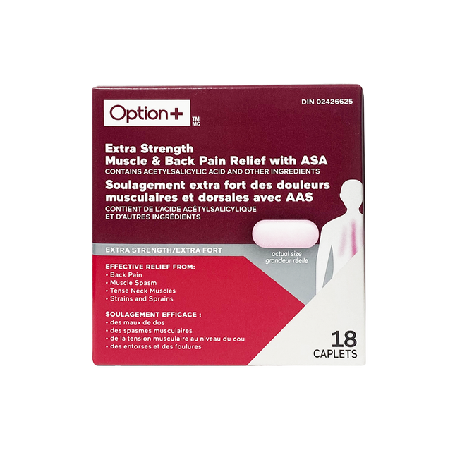 Option+ Extra Strength Muscle & Back Pain Relief With ASA | 18 Caplets