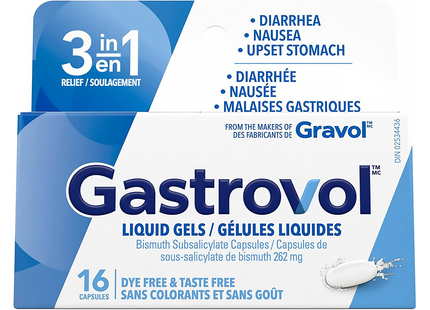 Gastrovol - Sous-salicylate de bismuth 262 MG Gels liquides - Sans colorant ni goût | 16 gélules