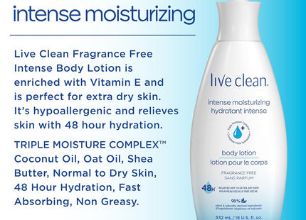 Live Clean - Intense Moisturizing Fragrance Free Body Lotion | 532 mL