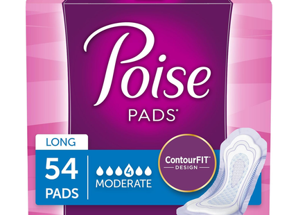 Poise - Serviettes pour incontinence - Absorption modérée - Longue longueur | 54 tampons