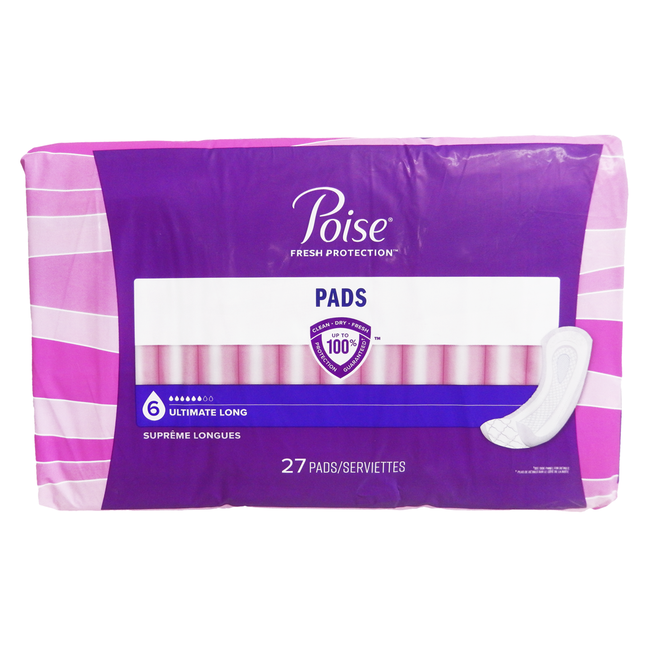Poise - Serviettes pour incontinence - Absorption ultime - Ultimate Long | 27 tampons