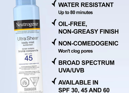 Neutrogena - Ultra Sheer Body Mist Sunscreen SPF 45 | 141 g