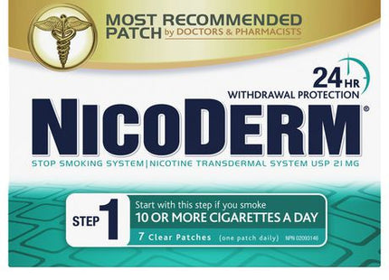 Nicoderm 21 mg Nicotine Transdermal Smoking Cessation System - Step 1 | 7 Clear Patches
