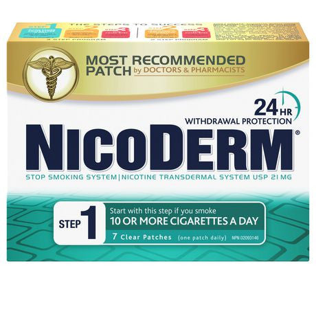Nicoderm 21 mg Nicotine Transdermal Smoking Cessation System - Step 1 | 7 Clear Patches