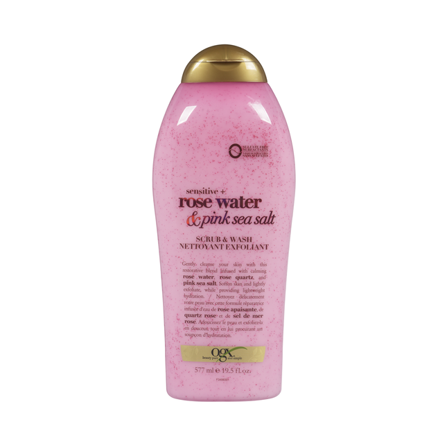 OGX - Gommage corporel et nettoyant à l'eau de rose et au sel rose de mer - Peaux sensibles | 577 mL