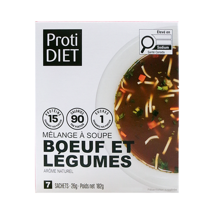 ProtiDiet - Préparation pour soupe au bœuf et aux légumes hyperprotéinée | 7 x 26 g
