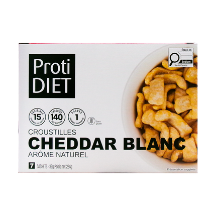 ProtiDiet - Croustilles cheddar blanc saveur naturelle | 7 x 32 g