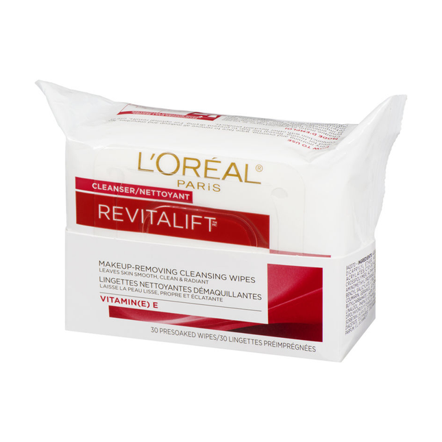 L'Oréal - Lingettes nettoyantes démaquillantes Revitalift - Vitamine E | 30 lingettes pré-trempées