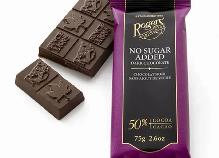 Rogers' Chocolates - No Sugar Added Dark Chocolate Bar - 50% Cocoa | 75 g