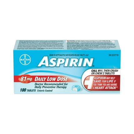 Aspirine - Comprimés à enrobage entérique à faible dose quotidienne de 81 mg | 180 comprimés