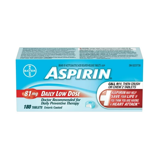 Aspirine - Comprimés à enrobage entérique à faible dose quotidienne de 81 mg | 180 comprimés