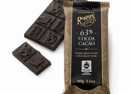 Roger's Chocolates Dark Chocolate Bar - 63 % Cocoa | 60 g