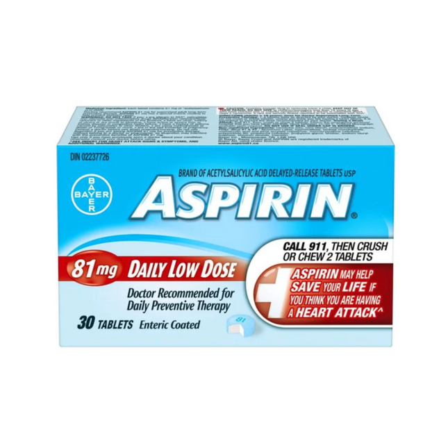 Aspirine - Comprimés enrobés entériques à faible dose quotidienne 81 mg | 30 comprimés