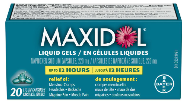Gels liquides Maxidol pour crampes et symptômes menstruels - jusqu'à 12 heures | 20 gélules liquides