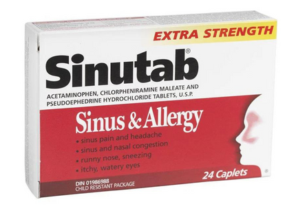 Sinutab - Extra Strength Sinus & Allergy Caplets | 24 Caplets
