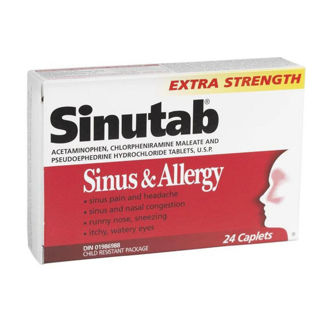 Sinutab - Caplets extra forts pour les sinus et les allergies | 24 caplets