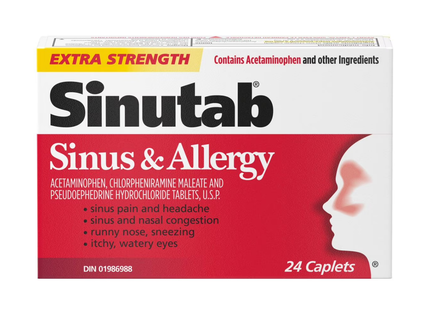 Sinutab - Extra Strength Sinus & Allergy Caplets | 24 Caplets