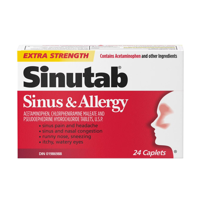 Sinutab - Caplets extra forts pour les sinus et les allergies | 24 caplets