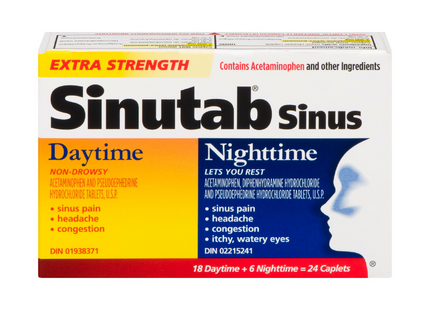 Sinutab - Extra Strength Day & Night Caplets | 18 Day Caplets + 6 Night Caplets