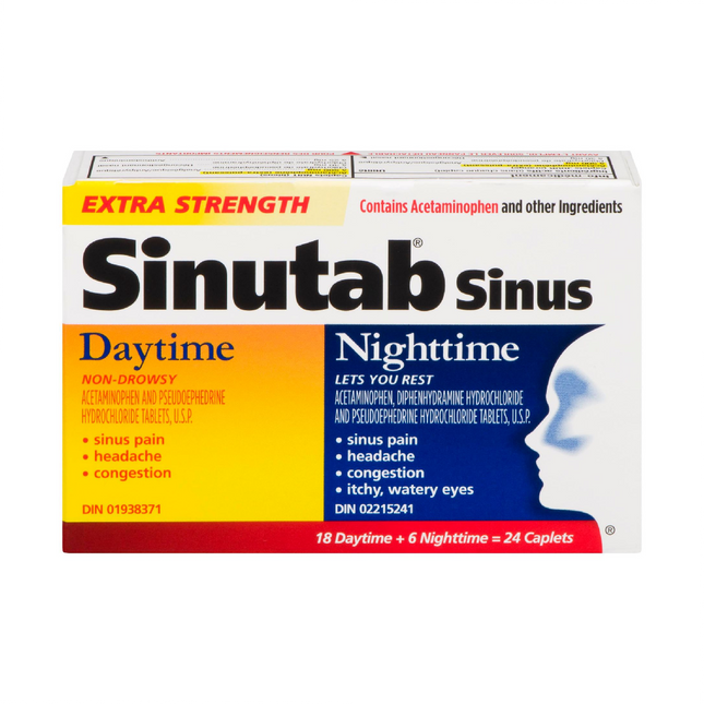 Sinutab - Caplets extra forts jour et nuit | Caplets 18 jours + 6 caplets nuit