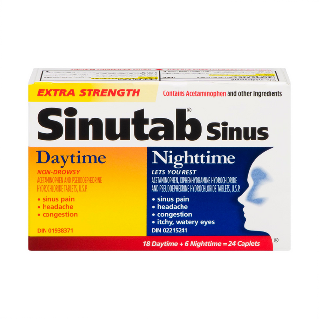 Sinutab - Extra Strength Day & Night Caplets | 18 Day Caplets + 6 Night Caplets
