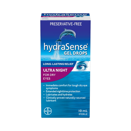 HydraSense - Long-Lasting Relief Ultra Night Eye Gel Drops for Dry Eyes | 10 mL
