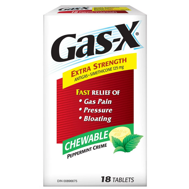 Gas-x - Comprimés à croquer extra forts pour soulager rapidement les gaz - Crème de menthe poivrée | 18 comprimés