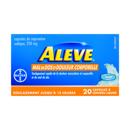 Aleve - Douleurs Dos & Corps Soulagement de la douleur Naproxène Sodique 220 mg | 20 Gélules Liquides
