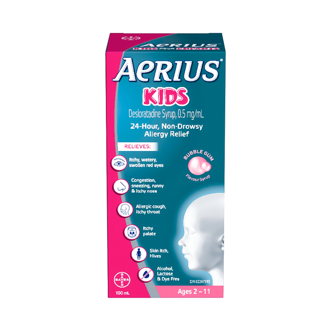 Aerius - Kids Desloratadine Syrup for Ages 2-11, Bubble Gum | 100 mL