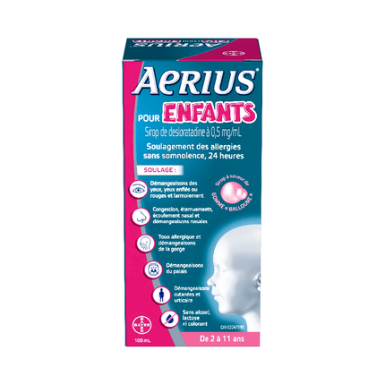 Aerius - Kids Desloratadine Syrup for Ages 2-11, Bubble Gum | 100 mL
