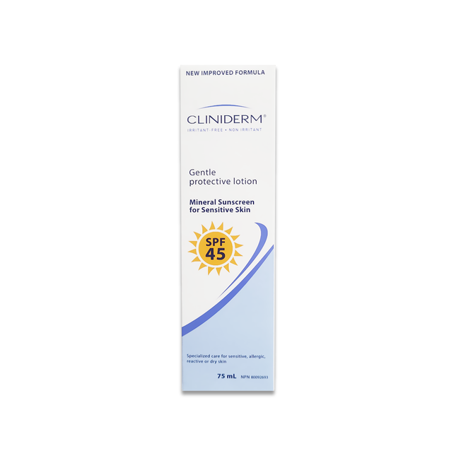 Cliniderm - Gentle Protective Lotion Mineral Sunscreen For Sensitive Skin - SPF 45 | 75 mL