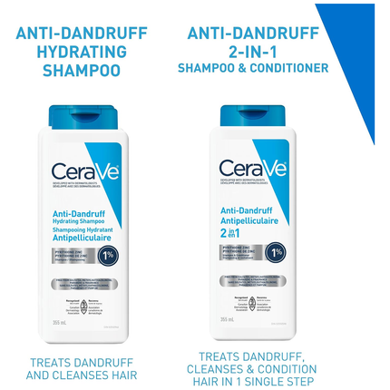 CeraVe - Shampooing et Après-Shampooing Hydratant Anti-Pelliculaire 2 EN 1, Pour Tous Types de Cheveux | 355 mL