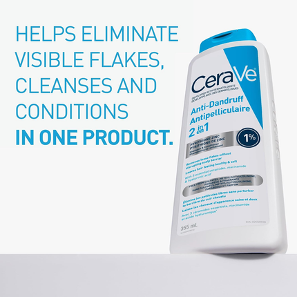 CeraVe - Shampooing et Après-Shampooing Hydratant Anti-Pelliculaire 2 EN 1, Pour Tous Types de Cheveux | 355 mL