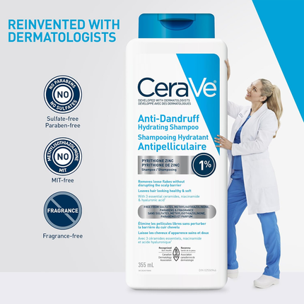 CeraVe - Anti-Dandruff Hydrating Shampoo for Men & Women, Sulfate Free, For All Hair Types | 355 mL