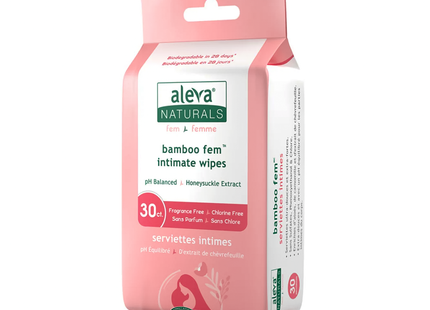 Lingettes intimes féminines en bambou Aleva Naturals, pH équilibré | 30 lingettes