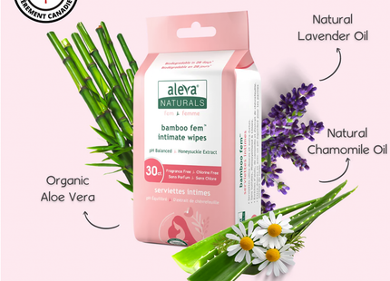 Lingettes intimes féminines en bambou Aleva Naturals, pH équilibré | 30 lingettes