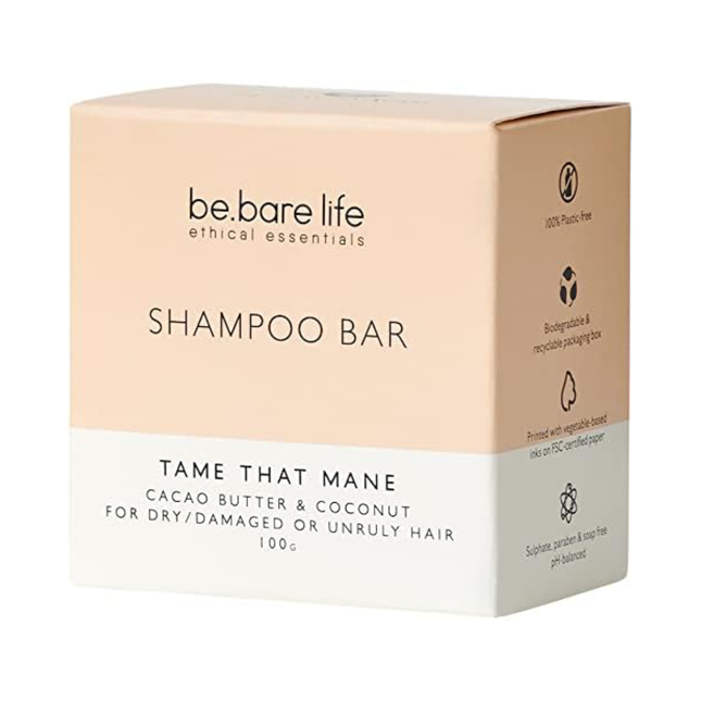 Be Bare Life - Barre de shampoing « Apprivoise cette crinière » au beurre de cacao et à la noix de coco | 100 g