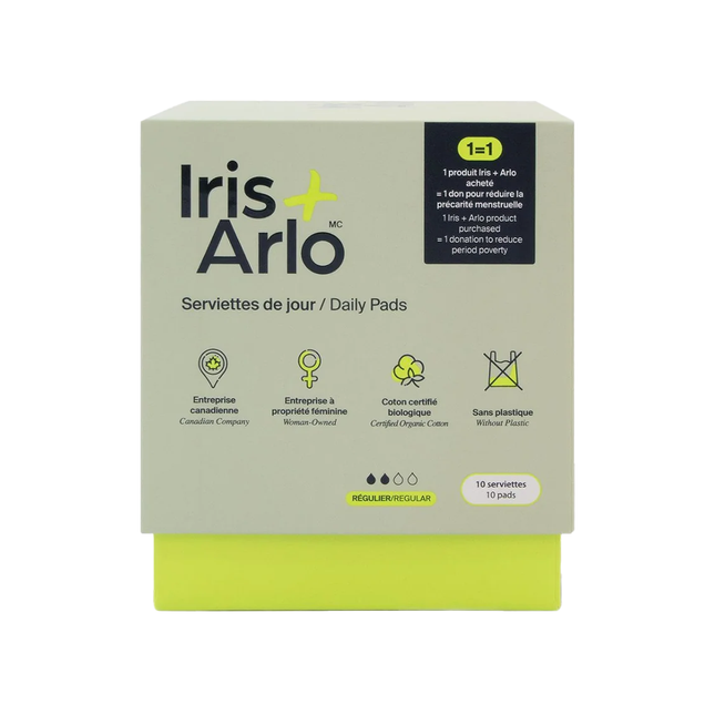 Serviettes hygiéniques quotidiennes Iris + Arlo Inc. | Paquet régulier de 10
