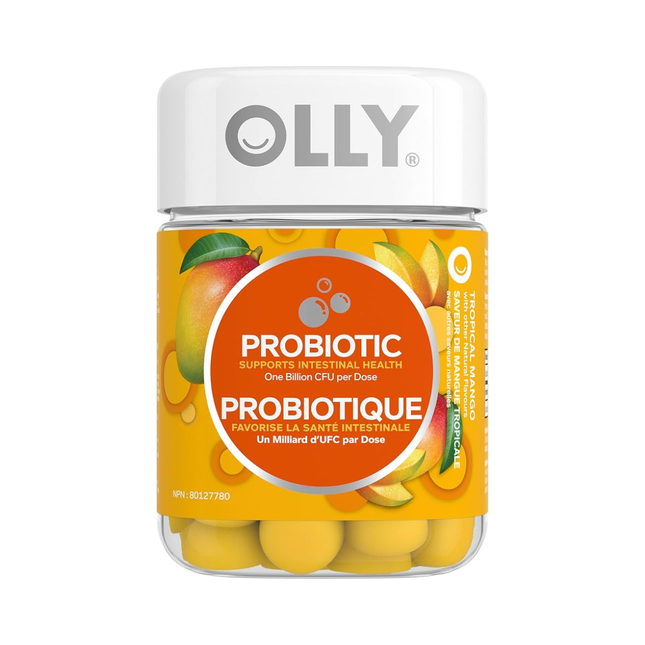 Olly - Les probiotiques favorisent la santé intestinale, gomme à mâcher à la mangue | 50 gommes
