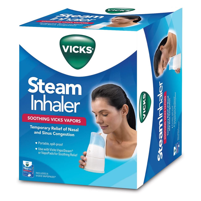 Vicks - Inhalateur portable à vapeur de menthol apaisant | 1 Inhalateur + 5 Vapopads