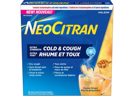 NeoCitran - Extra Strength Cold & Cough Day, Honey Ginger | 10 Pouches