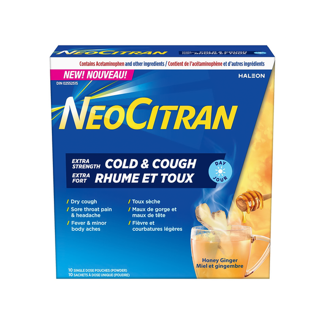 NeoCitran - Extra Strength Cold & Cough Day, Honey Ginger | 10 Pouches