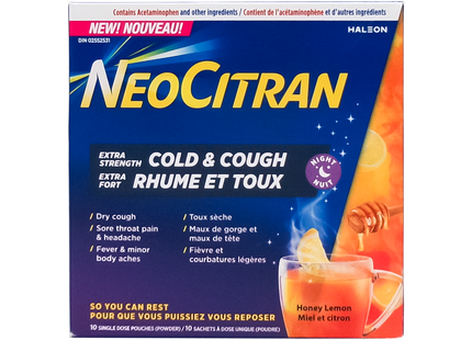 NeoCitran - Force maximale rhume et toux nuit, miel-citron | 10 sachets