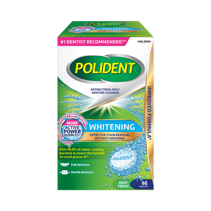 Polident - Nettoyant Quotidien Antibactérien Blanchissant pour Appareils Dentaires | 96 Comprimés