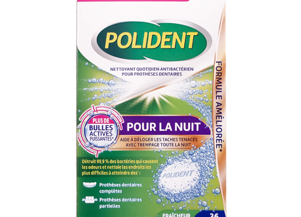 Polident - Overnight Antibacterial Daily Cleanser for Dentures | 36 Tablets