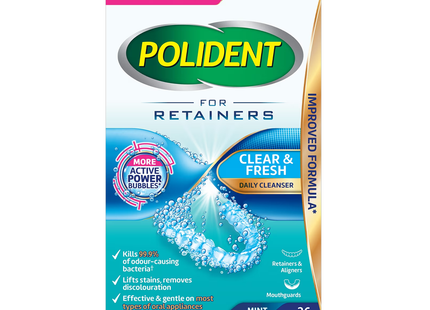 Polident - Comprimés nettoyants quotidiens pour appareils dentaires, Nettoyage et fraîcheur, Menthe fraîche | 36 comprimés